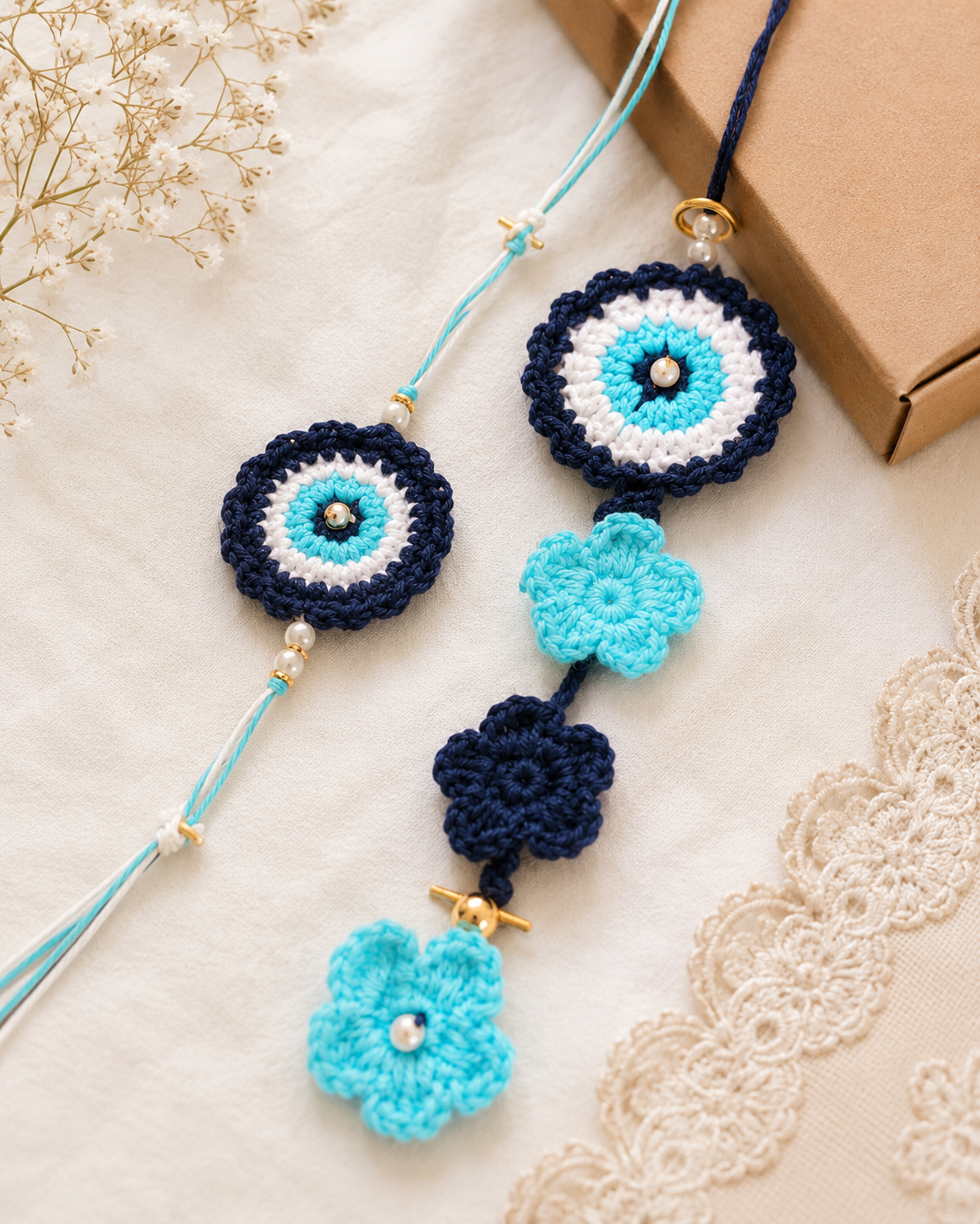 Handmade Crochet Rakhi & Lumba Set
